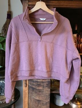 3/$20 AERO Mauve Half-Zip Cropped Wide Fit Pullover Sweatshirt, Xlarge